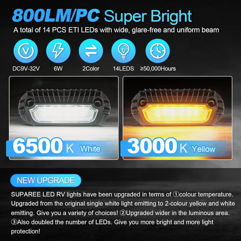 SUPAREE LED RV Porch Light, White Amber 12 Volt Exterior Light, 800 Lumen Black Lighting Fixture Kit Replacement for RVs Trailers Campers (1 Pieces) - Image 4